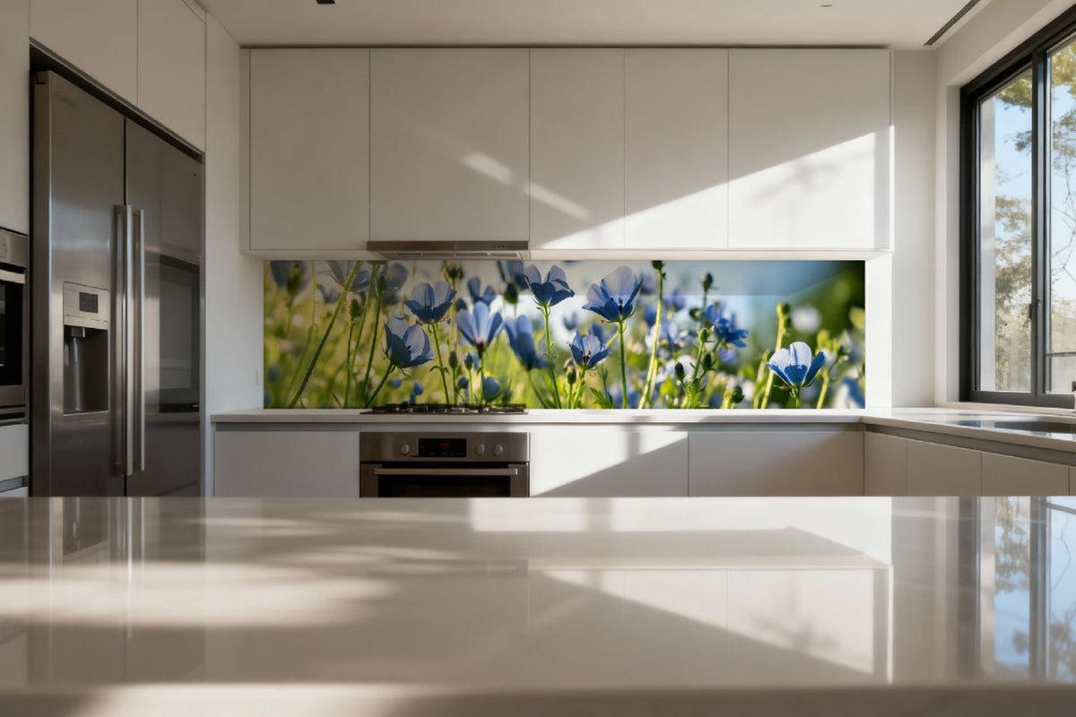 Küchenrückwand Blaue Blumenwiese