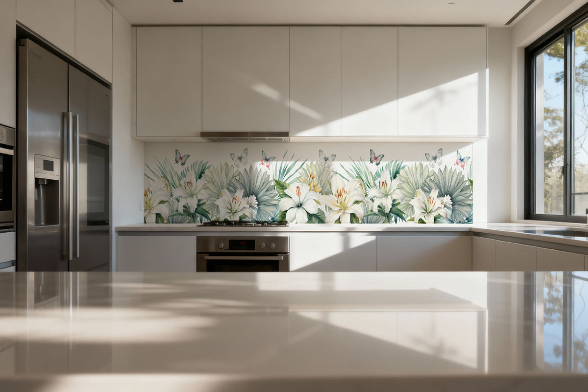 Küchenrückwand Weiße Lilien Tropisch