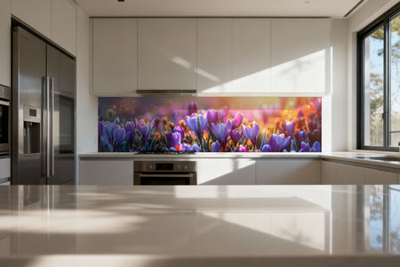 Küchenrückwand Lila Blumen im Sonnenlicht