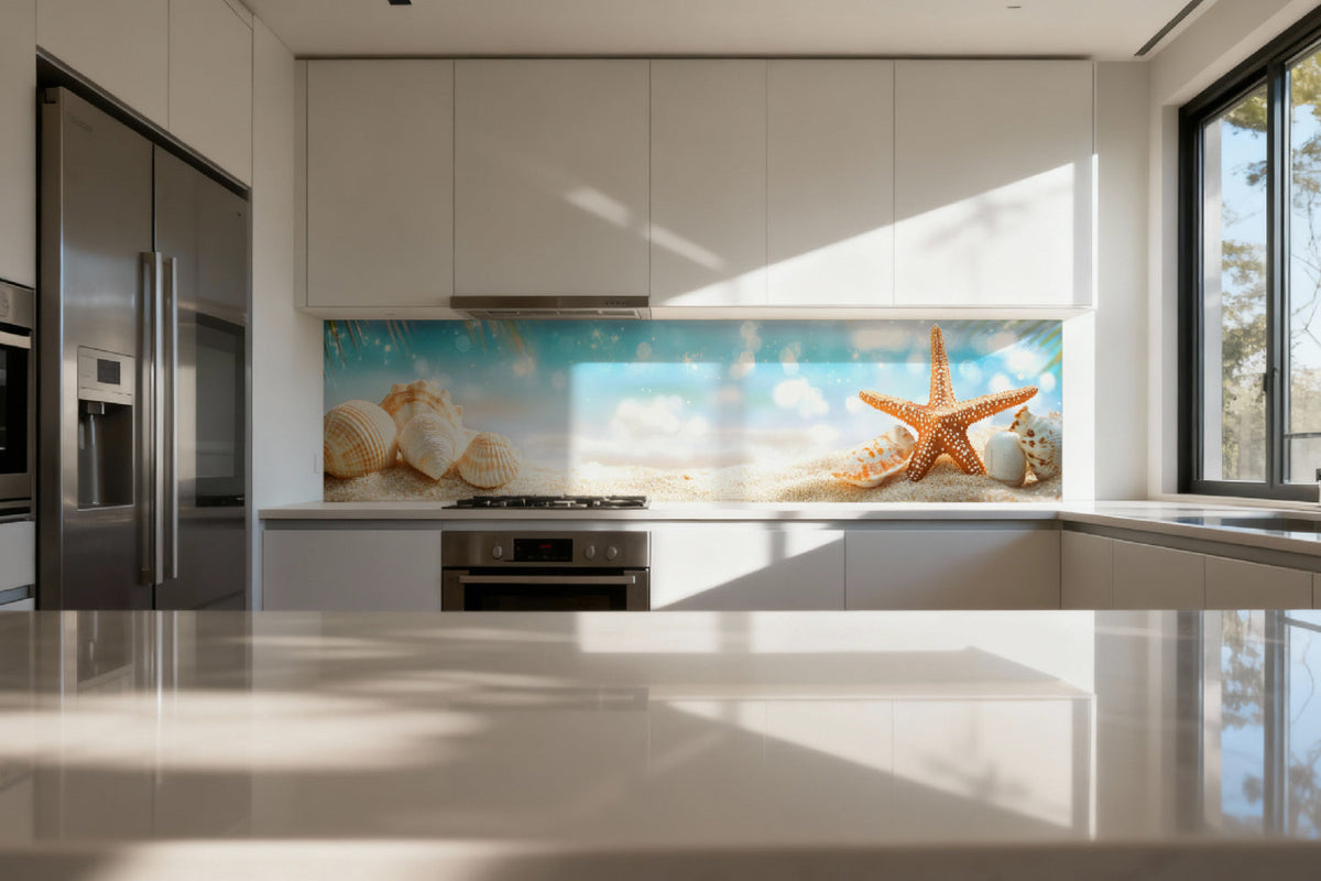 Küchenrückwand Strand mit Muscheln
