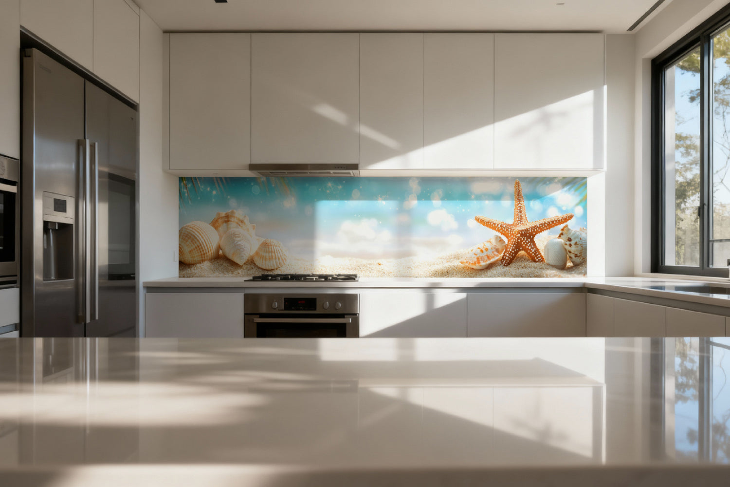 Küchenrückwand Strand mit Muscheln