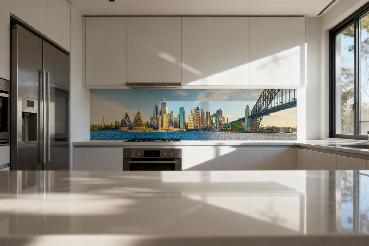 Küchenrückwand Skyline am Wasser