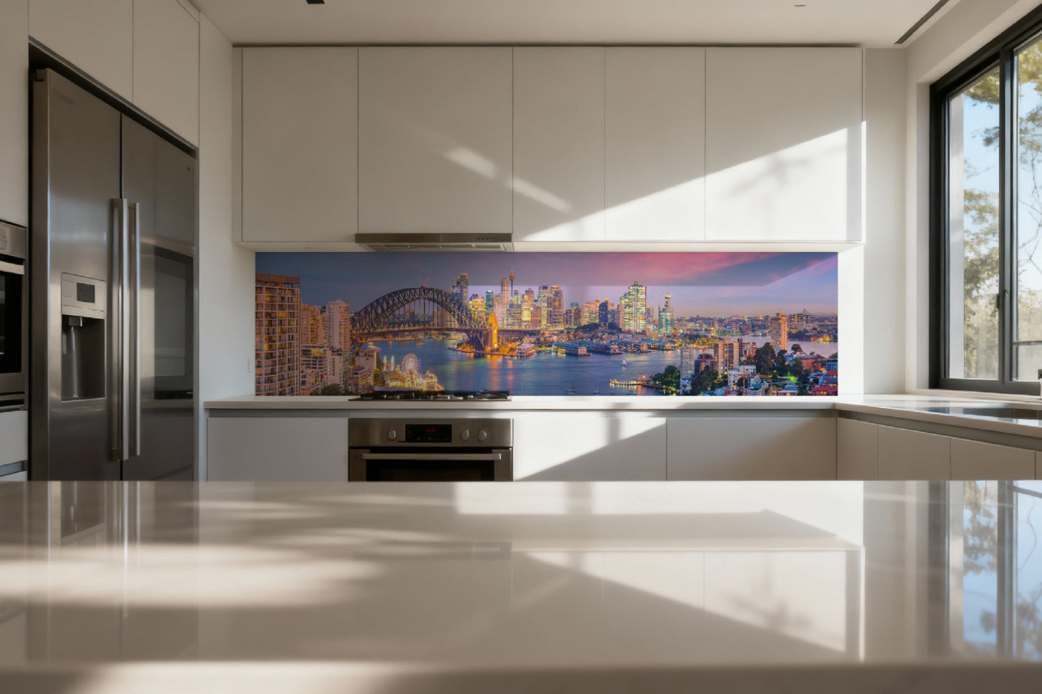 Küchenrückwand Stadtpanorama mit Brücke