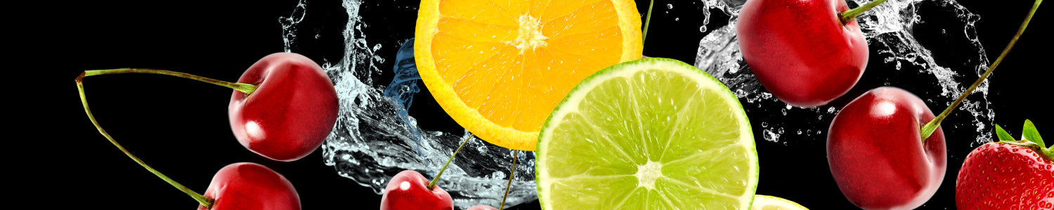 Küchenrückwand mit Obst & Wasser