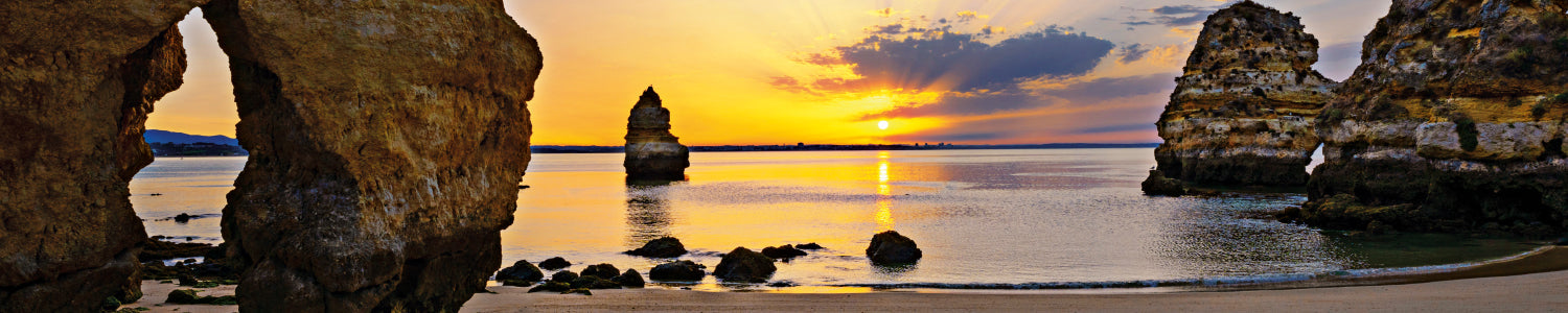 Küchenrückwand Sonnenuntergang am Felsenstrand