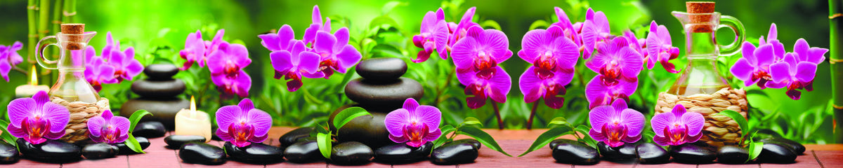 Küchenrückwand Wellnessmotiv – Orchideen, Steine & Kerzen