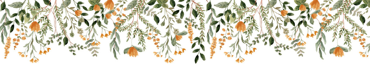 Küchenrückwand Blätter und Blüten Aquarellstil