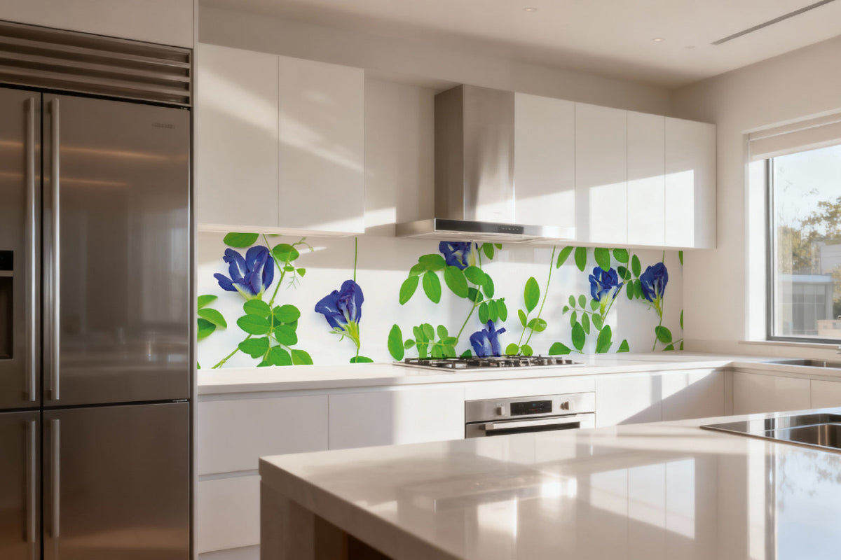 Design Küchenrückwand mit Blütenmotiv