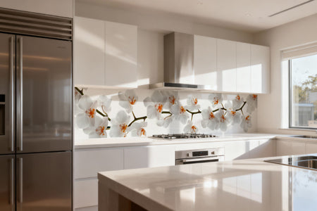 Küchenrückwand Weiße Orchideenblüten