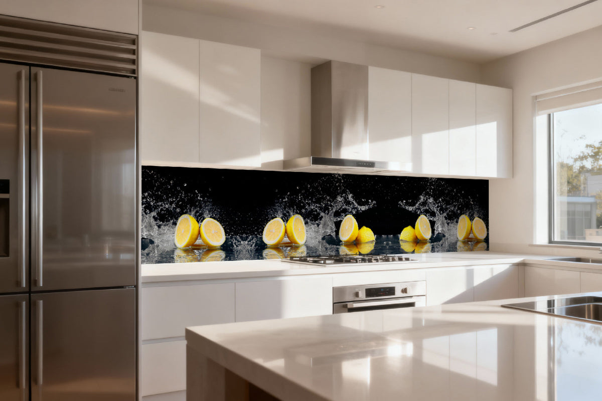 Küchenrückwand Zitronen Splash Schwarz