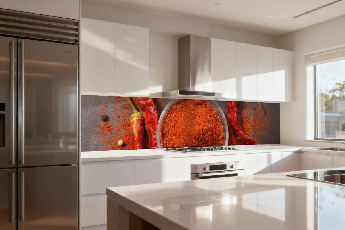 Küchenrückwand Chili und Gewürze