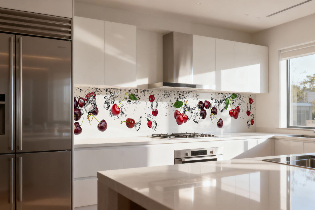 Küchenrückwand Kirschen mit Eiswasser