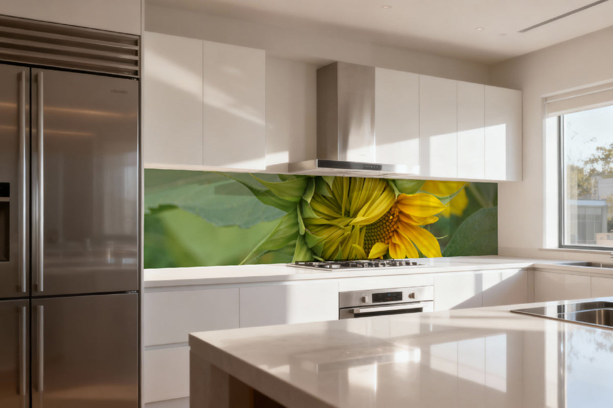 Küchenrückwand Sonnenblume im Aufblühen