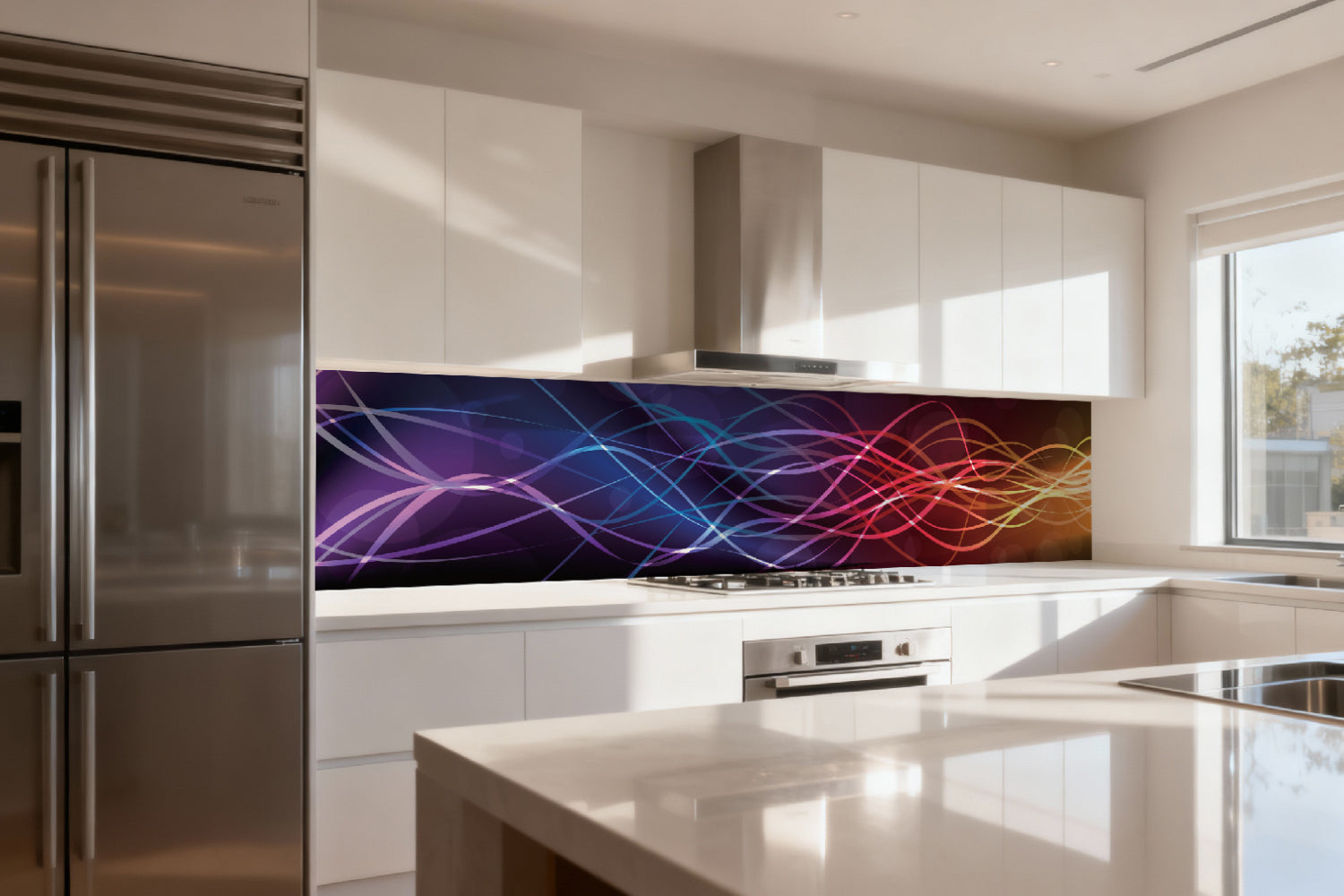 Küchenrückwand mit abstraktem Wellenmotiv
