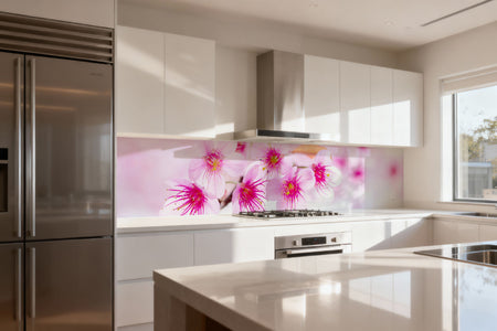 Küchenrückwand mit Kirschblüten