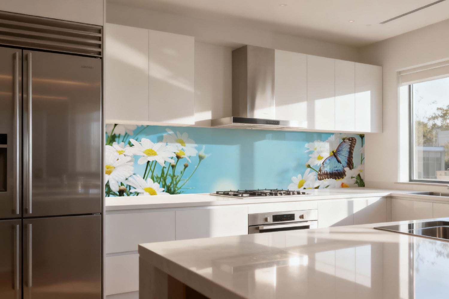 Küchenrückwand Schmetterling & Blumen