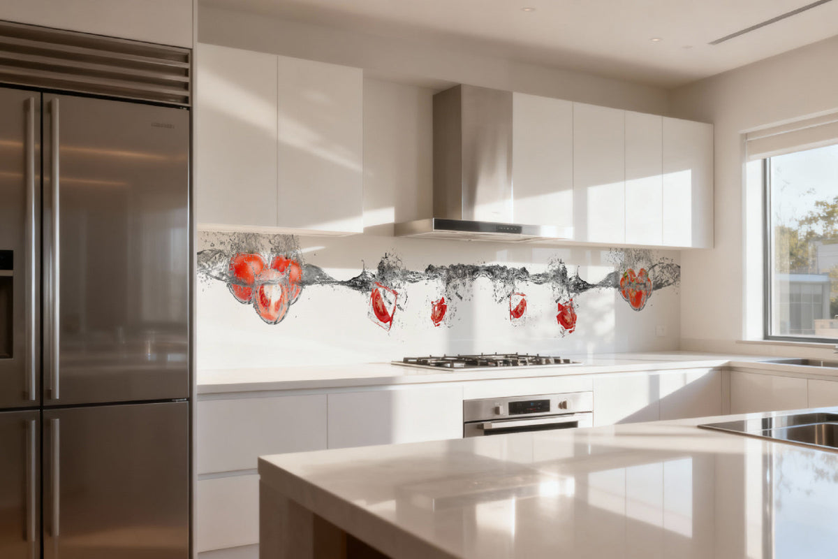 Küchenrückwand Tomaten im Wasserstrahl