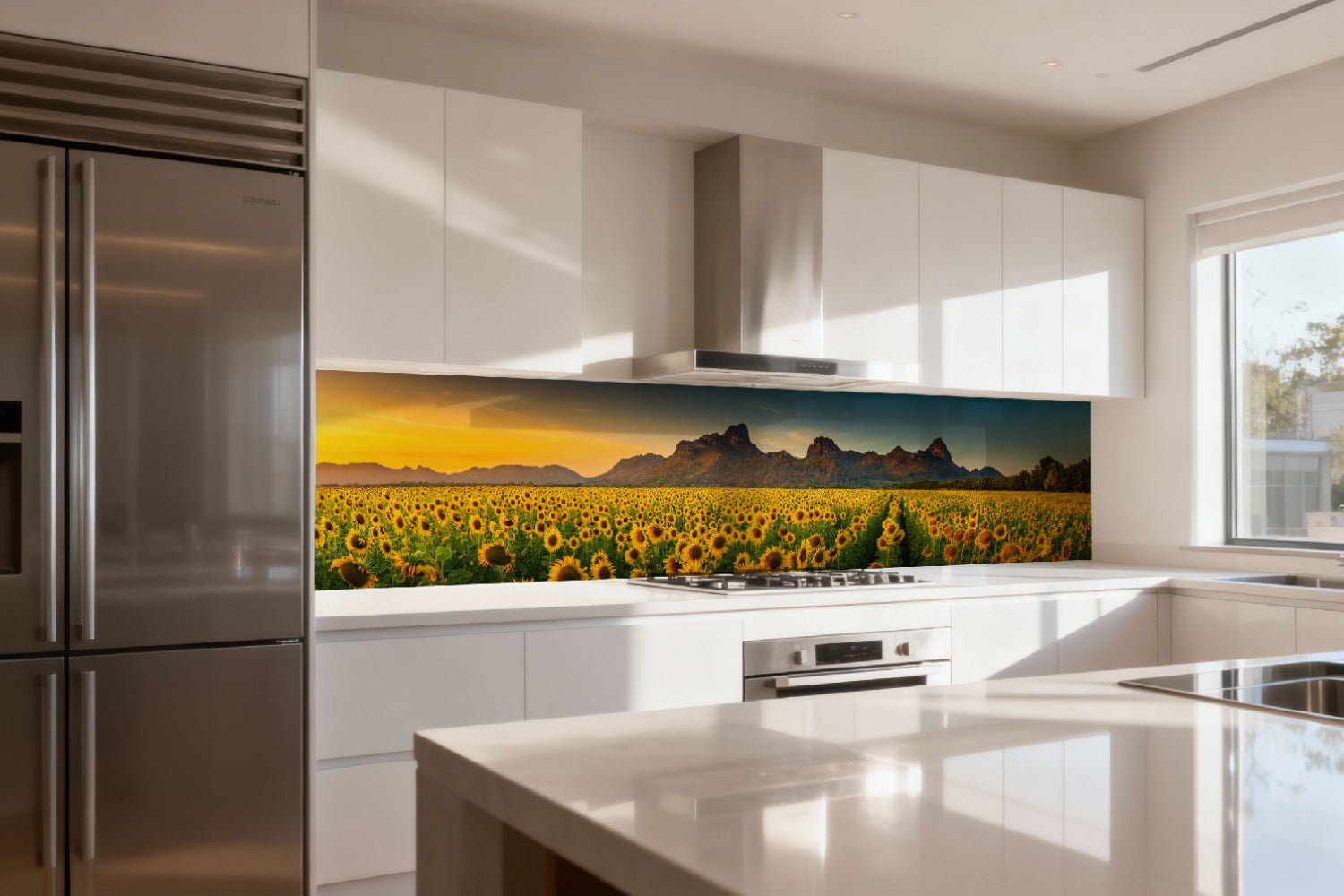 Küchenrückwand Sonnenblumenfeld im Sonnenlicht