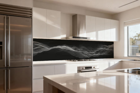 Küchenrückwand Abstrakte Wellen in Schwarz-Weiß