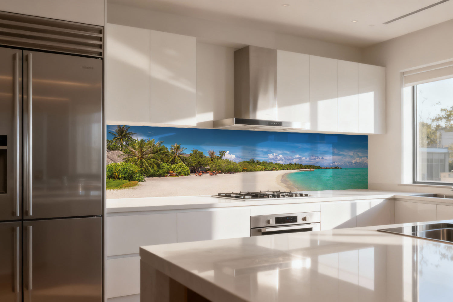Küchenrückwand Traumstrand mit Palmen