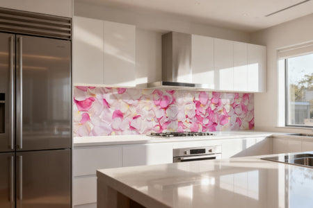 Küchenrückwand Rosenblätter in Rosa & Weiß
