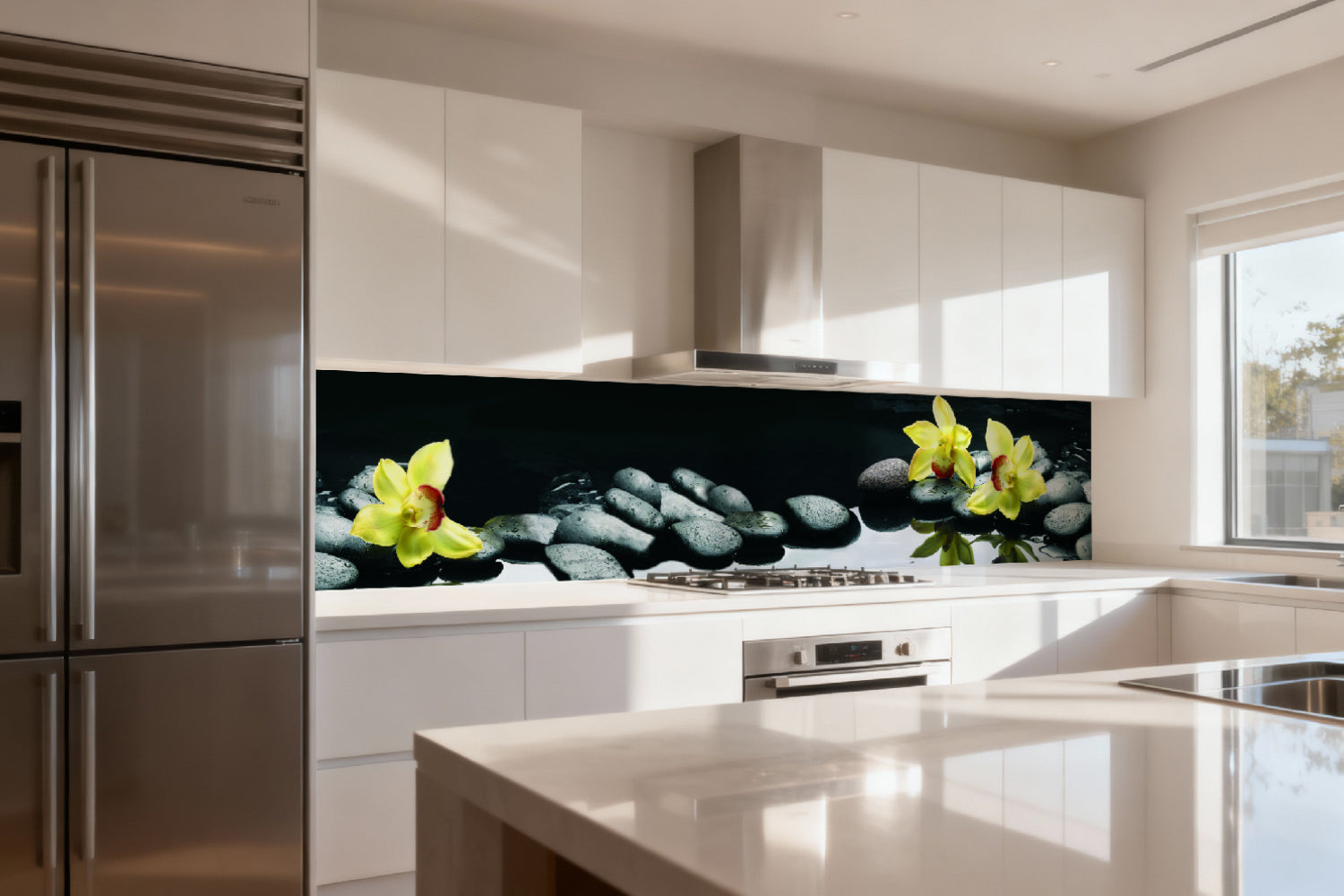Küchenrückwand Orchideen & Spa-Steine