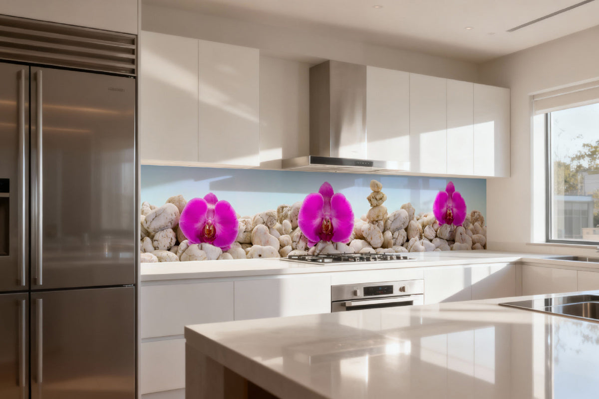 Küchenrückwand Orchideen & Steine
