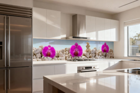 Küchenrückwand Orchideen & Steine