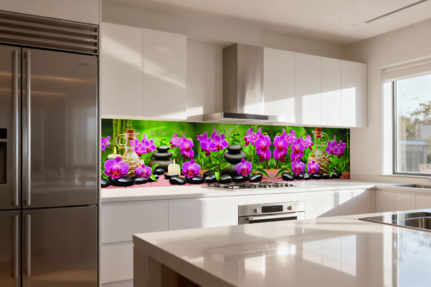 Küchenrückwand Wellnessmotiv – Orchideen, Steine & Kerzen