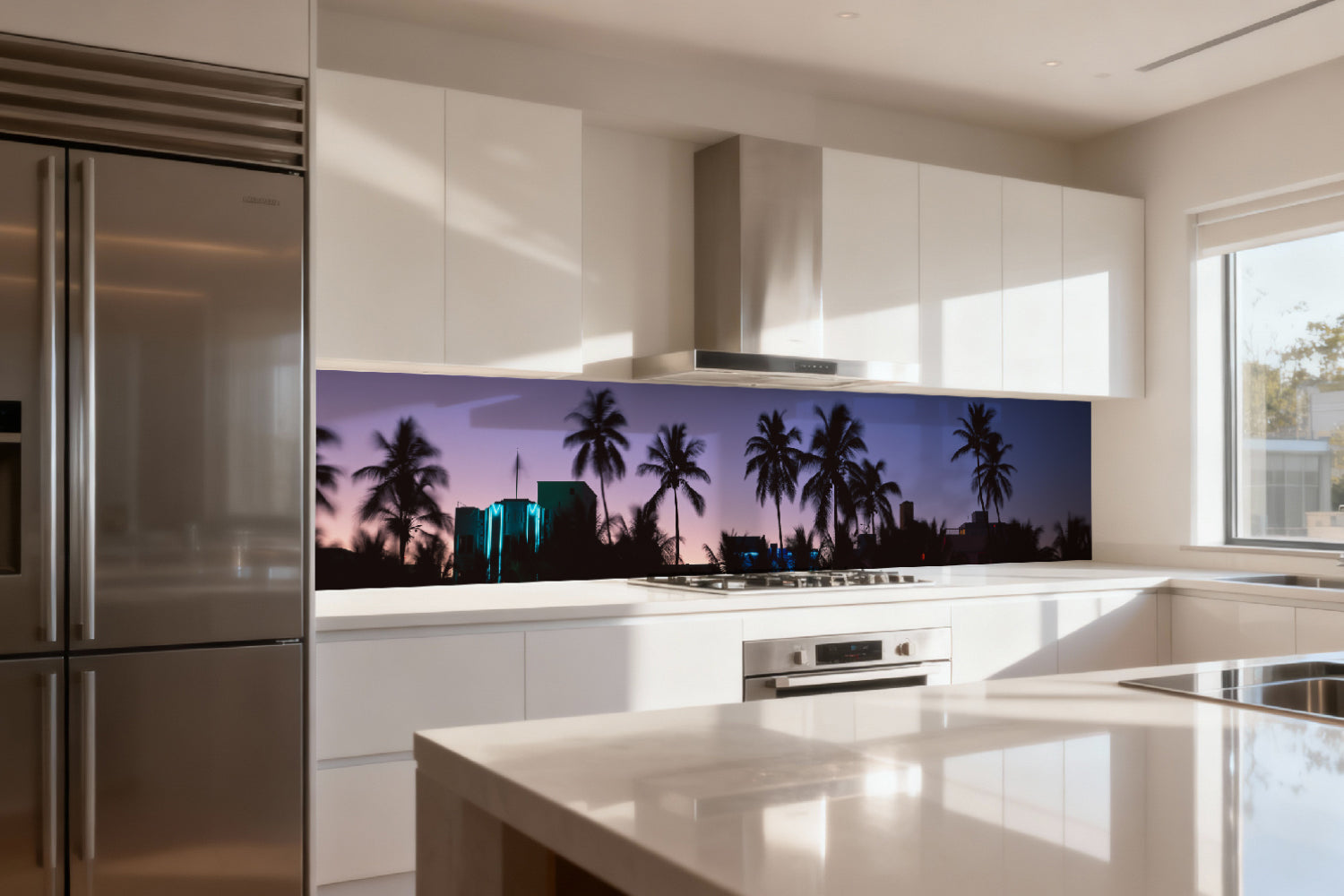 Küchenrückwand Palmen bei Sonnenuntergang