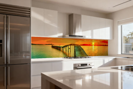 Küchenrückwand Sonnenuntergang am Steg