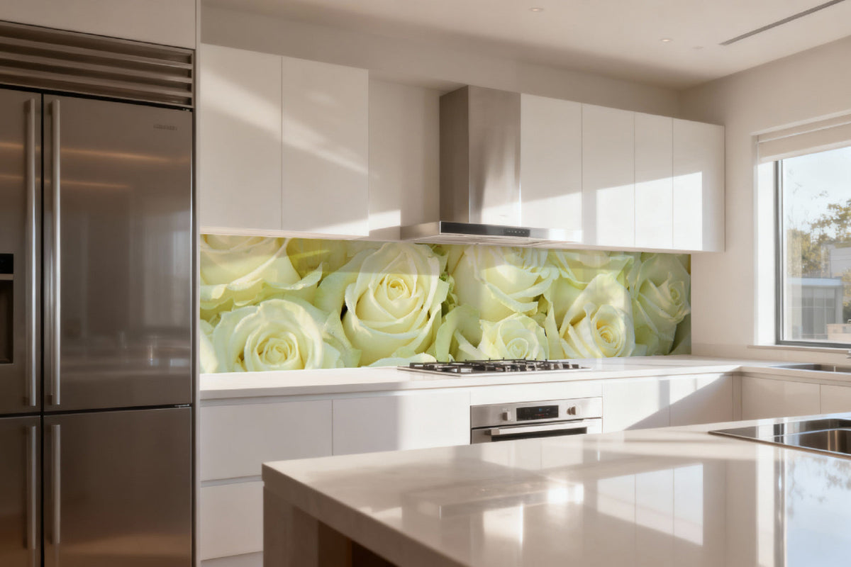 Küchenrückwand Rosenmeer in Weiß