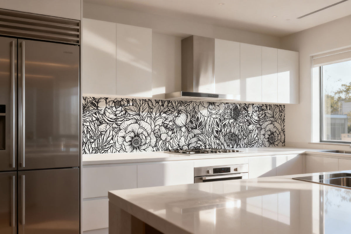 Küchenrückwand Blumen Schwarz Weiß