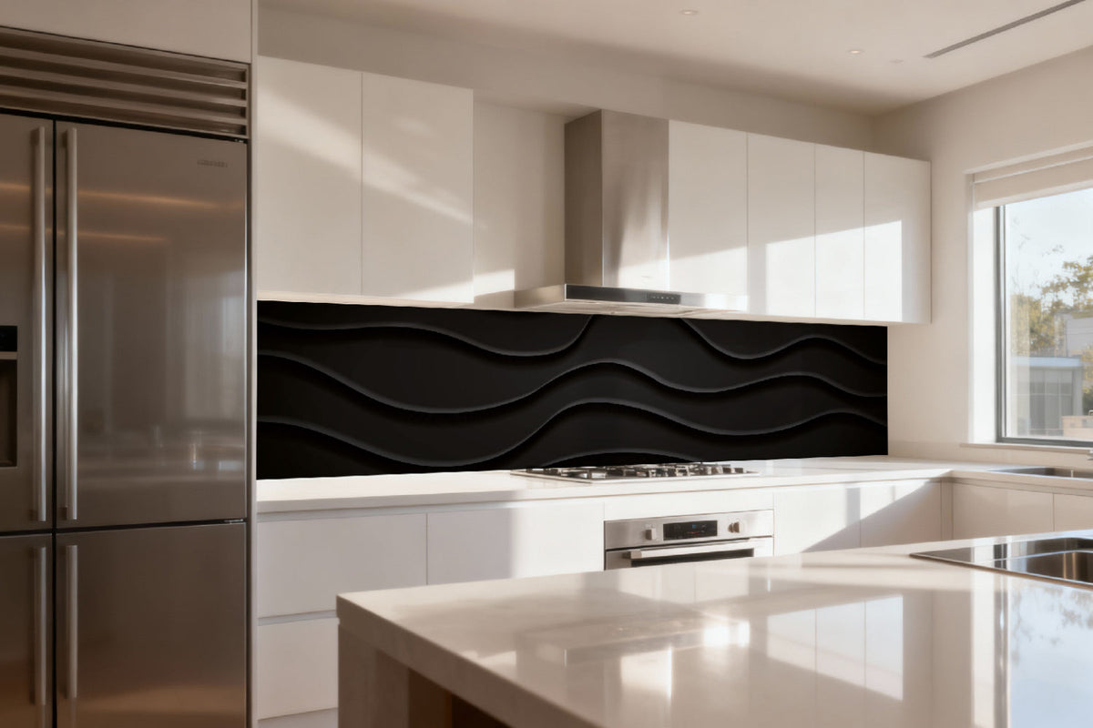 Küchenrückwand Schwarz Wellen Design