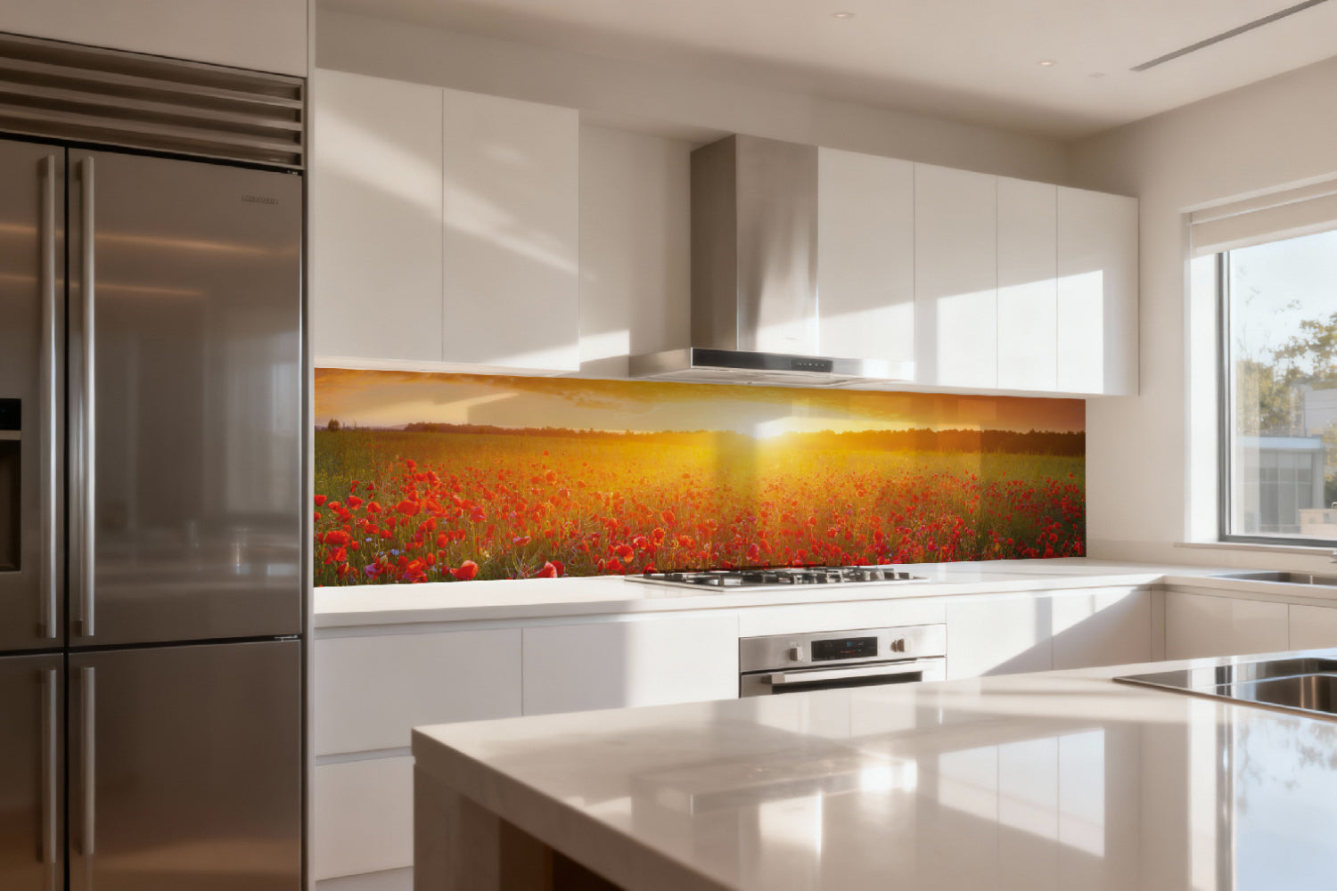 Küchenrückwand Mohnfeld Sonnenuntergang