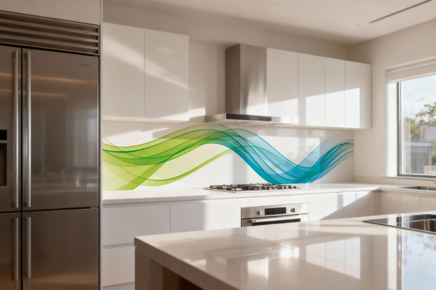 Küchenrückwand Blau Grün Wellen Design