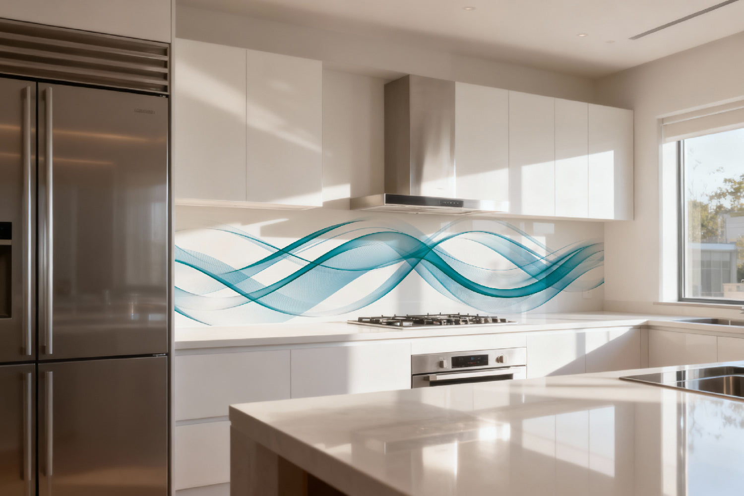 Küchenrückwand Türkis Wellen Design