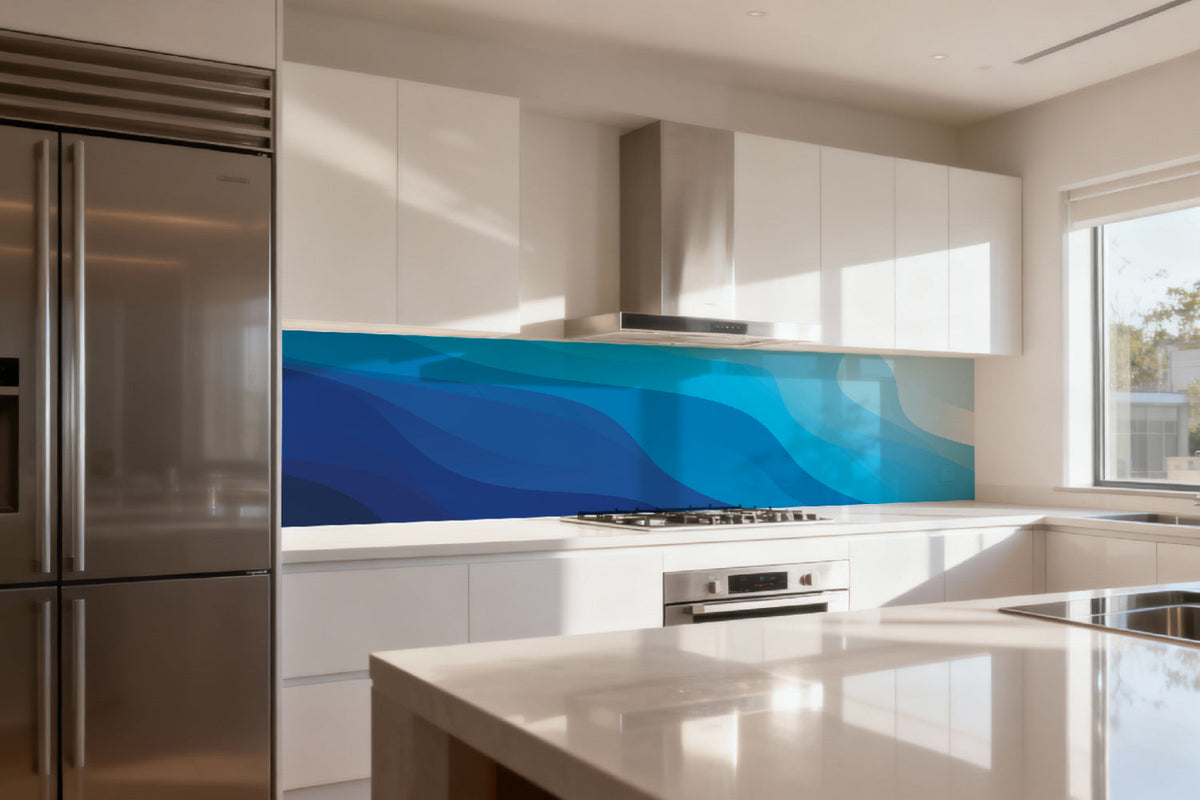 Küchenrückwand Blaue Wellenoptik