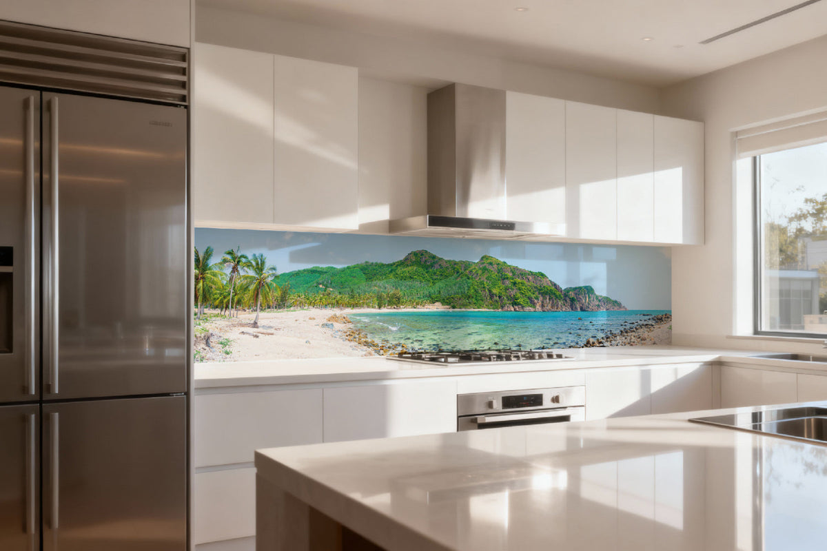 Küchenrückwand Tropischer Strand mit Palmen