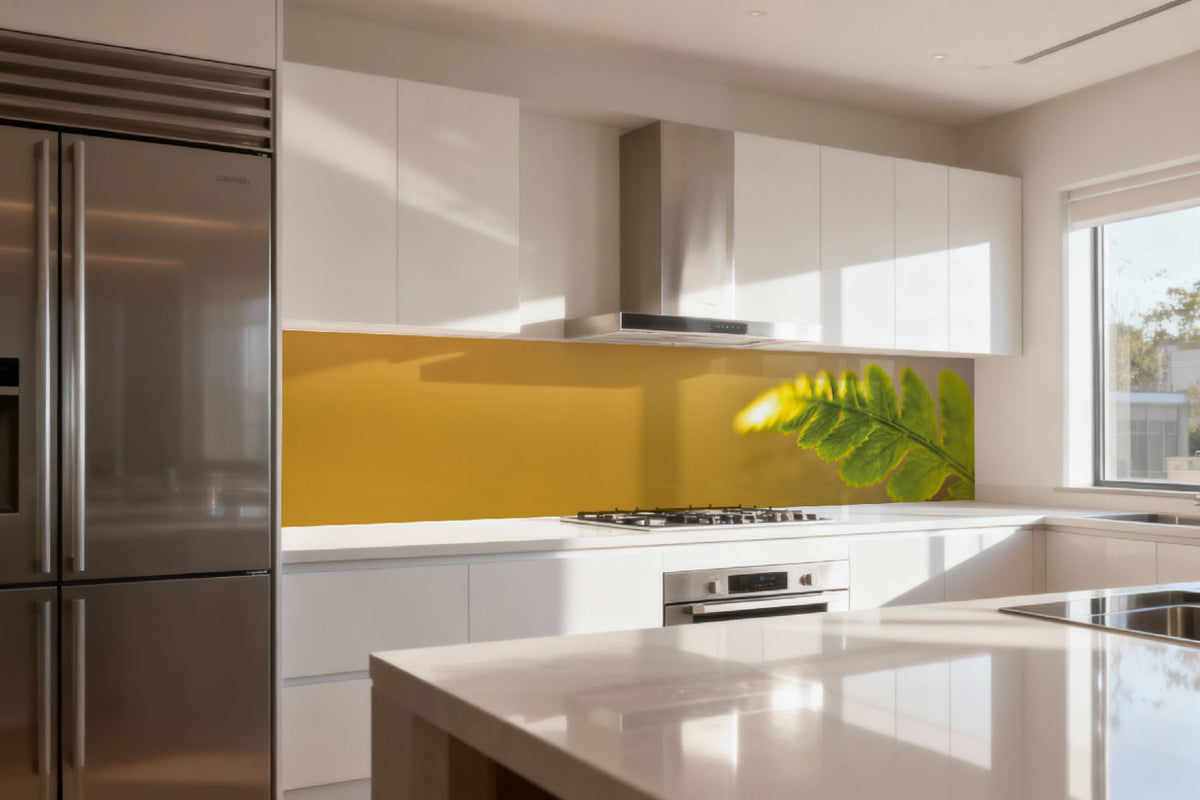 Küchenrückwand Grünes Blatt im Sonnenlicht