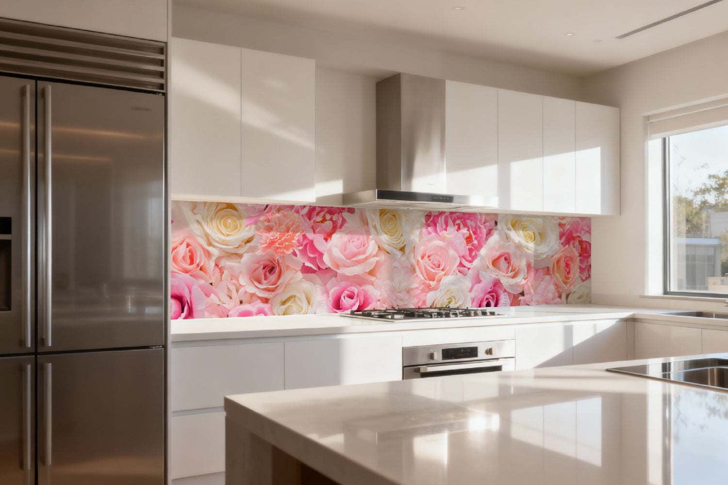 Küchenrückwand Rosenmotiv Rosa Weiß