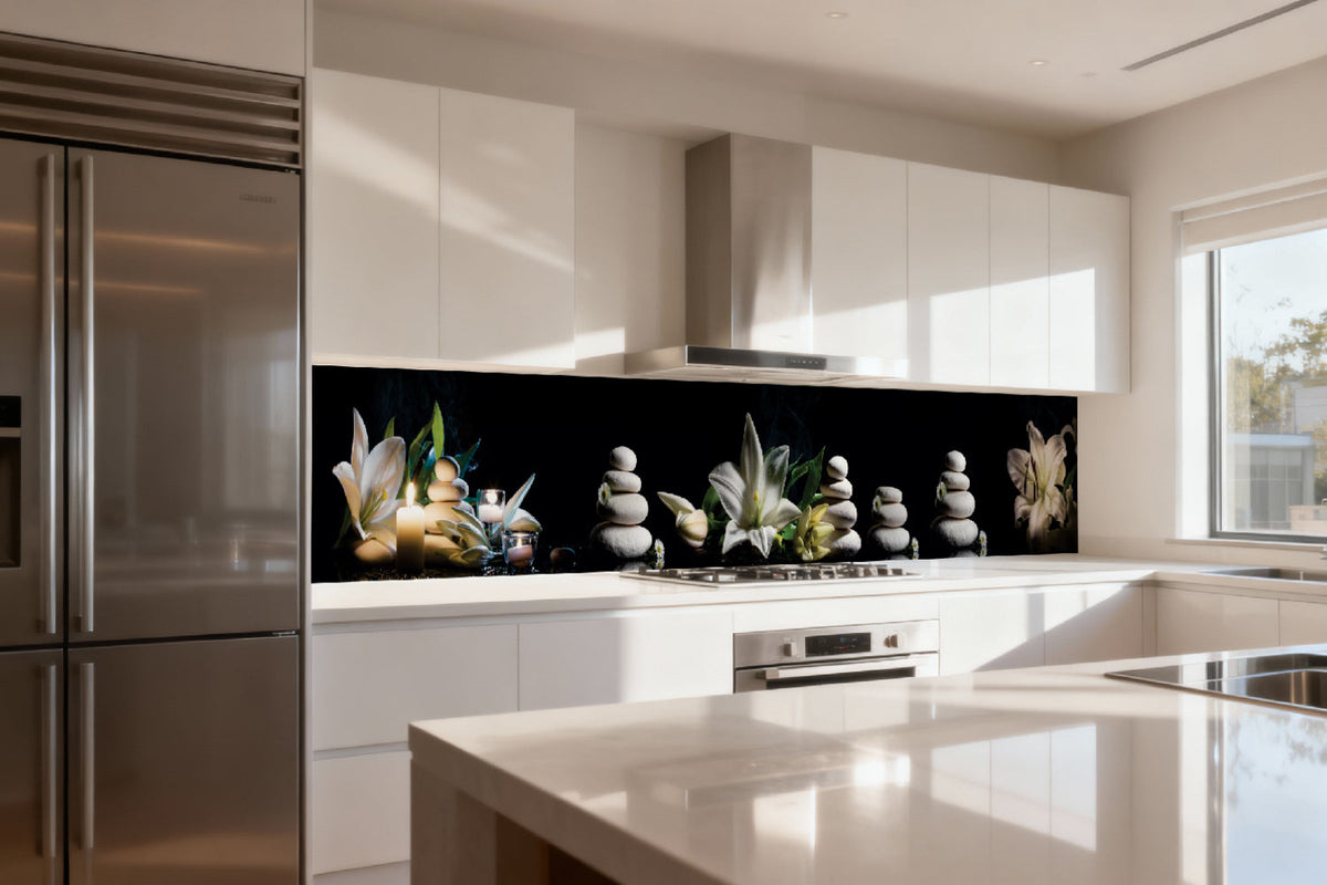 Küchenrückwand Spa mit Lilien und Kerzen