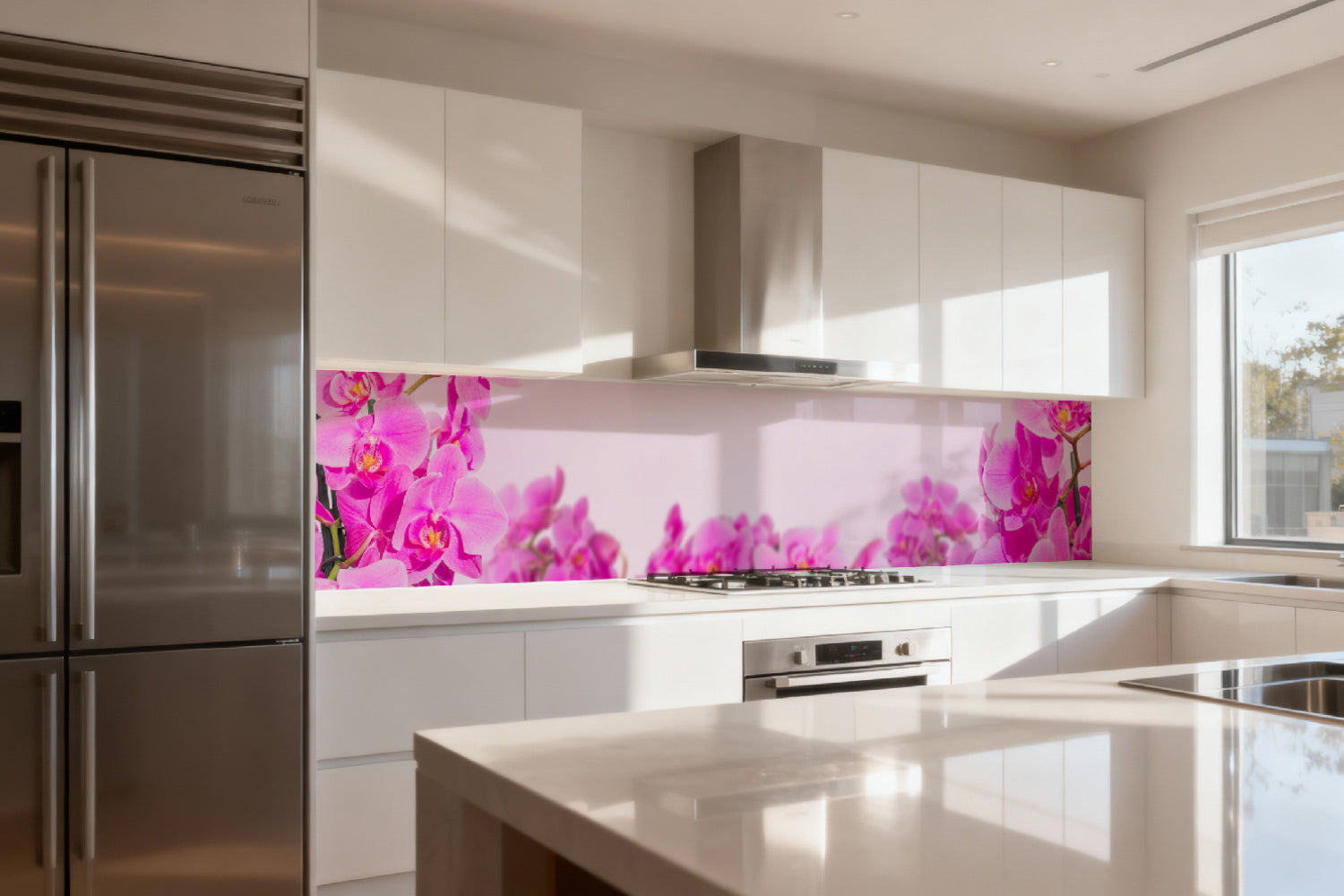 Küchenrückwand Pinke Orchideen auf Rosa