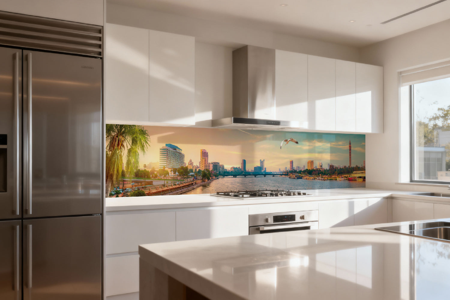 Küchenrückwand Skyline am Fluss