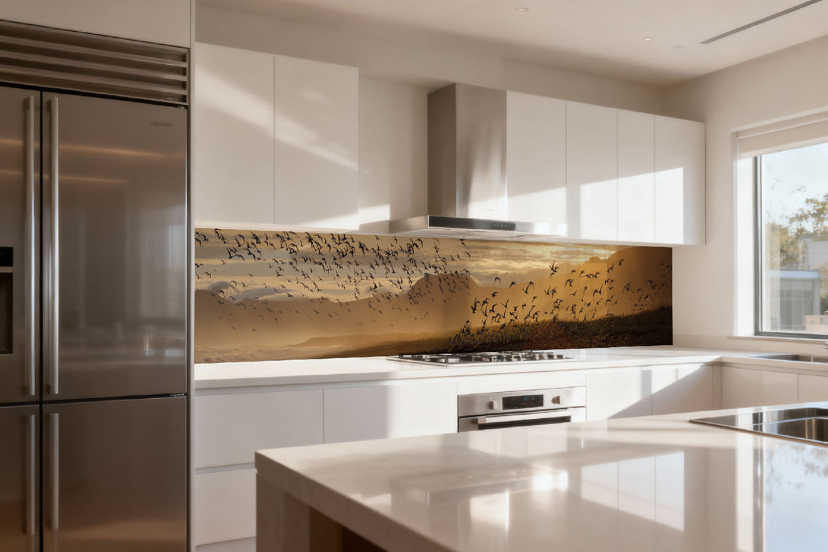 Küchenrückwand Sonnenlicht und Vogelschwarm