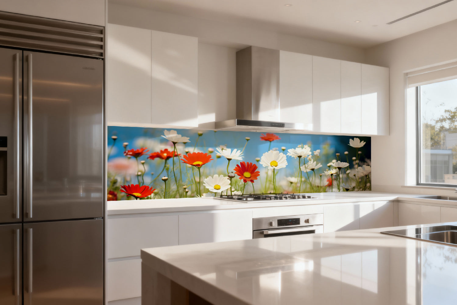 Küchenrückwand Margeriten und Gänseblümchen