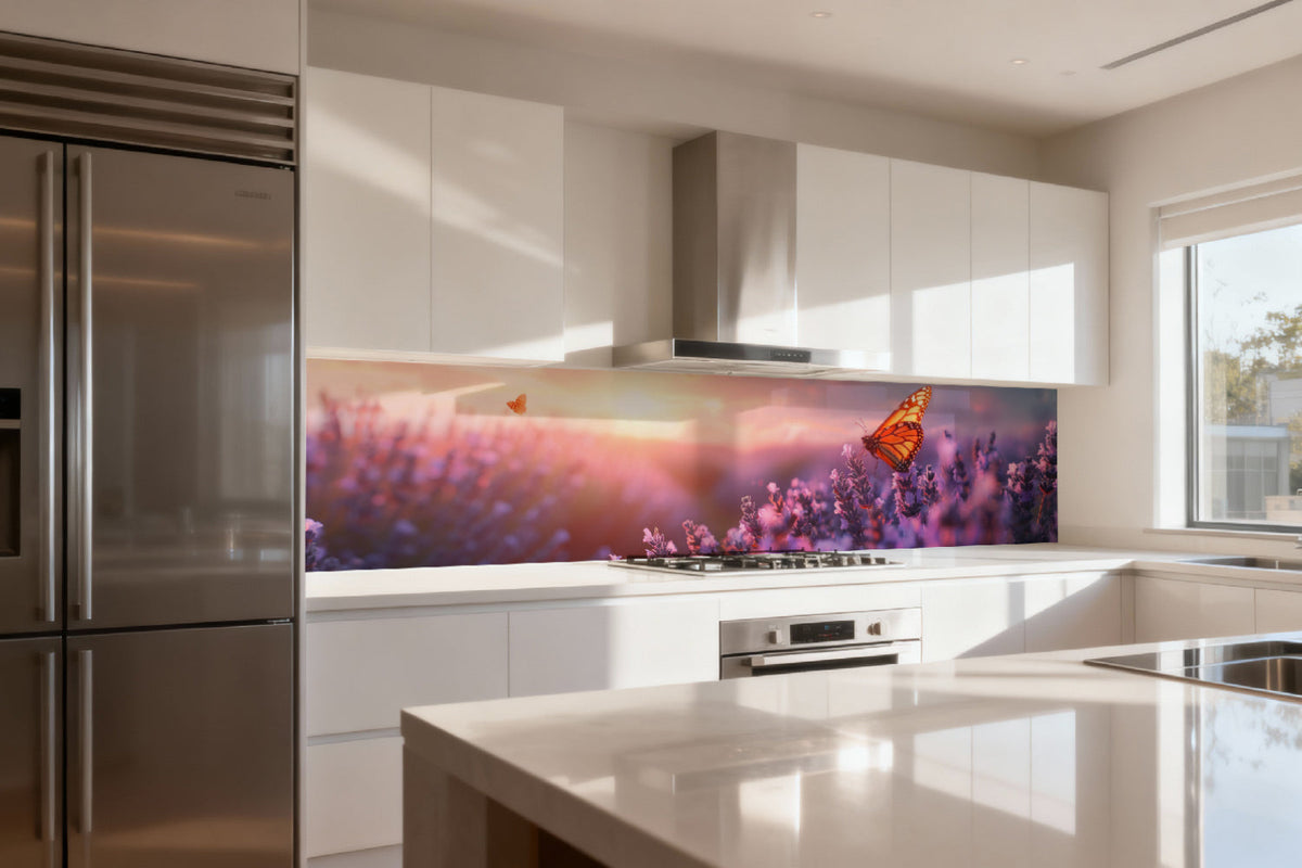 Küchenrückwand Lavendel mit Schmetterling