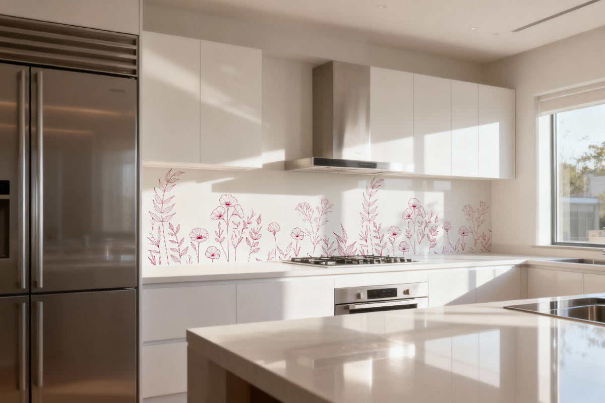 Küchenrückwand Line Art Blumenmotiv