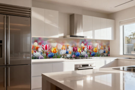 Küchenrückwand Bunte Tulpenwiese