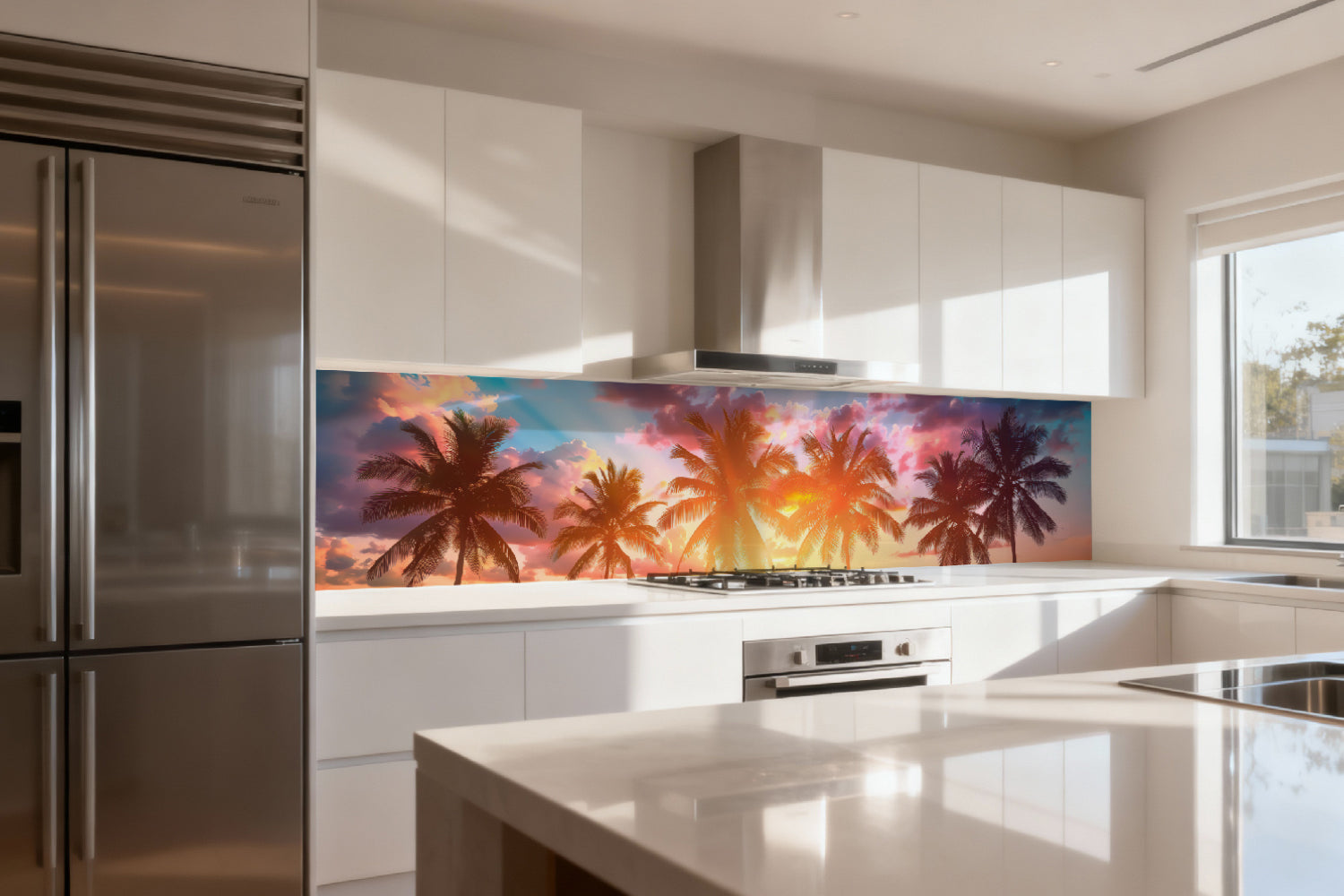 Küchenrückwand Palmen im Sonnenuntergang